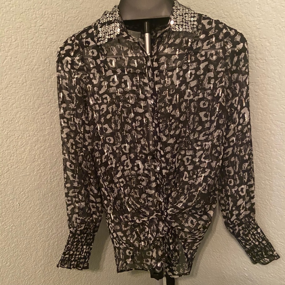 Black and silver Blouse with sequin collar